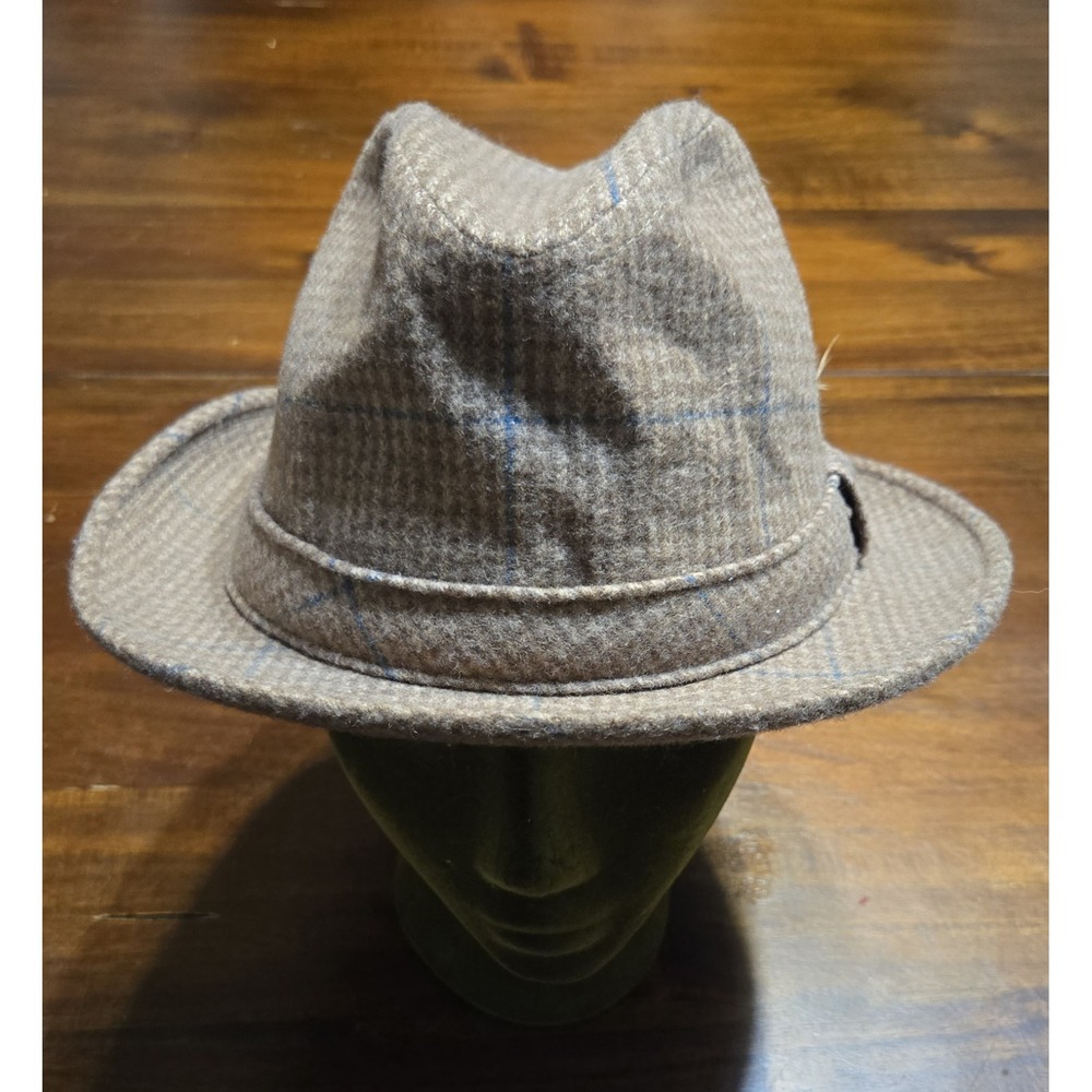 Vtg Stetson Wool Tweed Fedora Size 7 1/8 Made in USA Tan Blue Lined Classic Pics